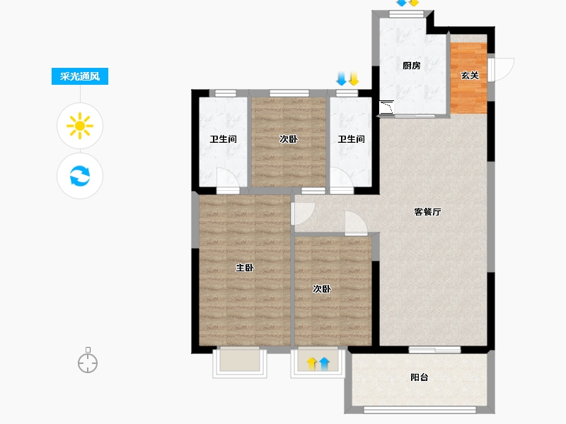 江苏省-南通市-海门沁园-96.00-户型库-采光通风