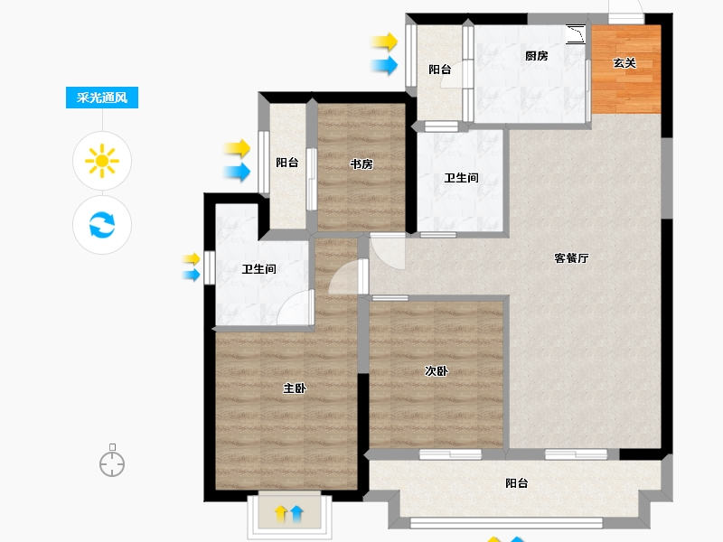 广东省-佛山市-建投绿地・璀璨天城-88.73-户型库-采光通风