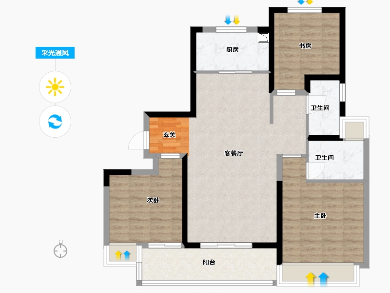 江苏省-扬州市-美的禹洲国宾府-94.50-户型库-采光通风