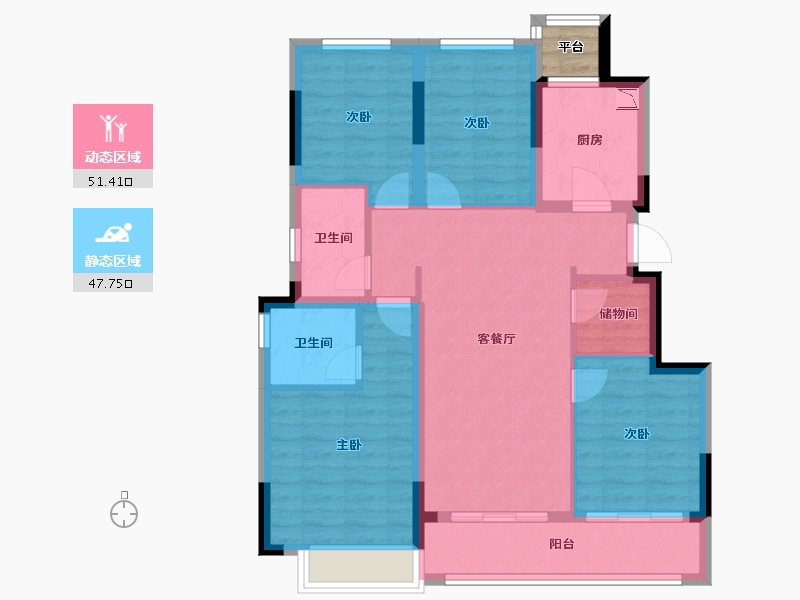 浙江省-金华市-观澜江境-89.60-户型库-动静分区