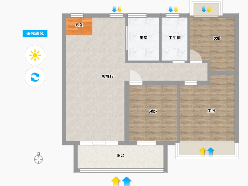 江苏省-扬州市-中海左岸-80.00-户型库-采光通风