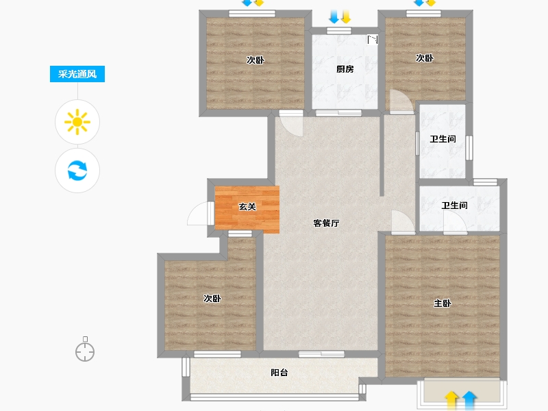 江苏省-扬州市-中海华樾-109.60-户型库-采光通风