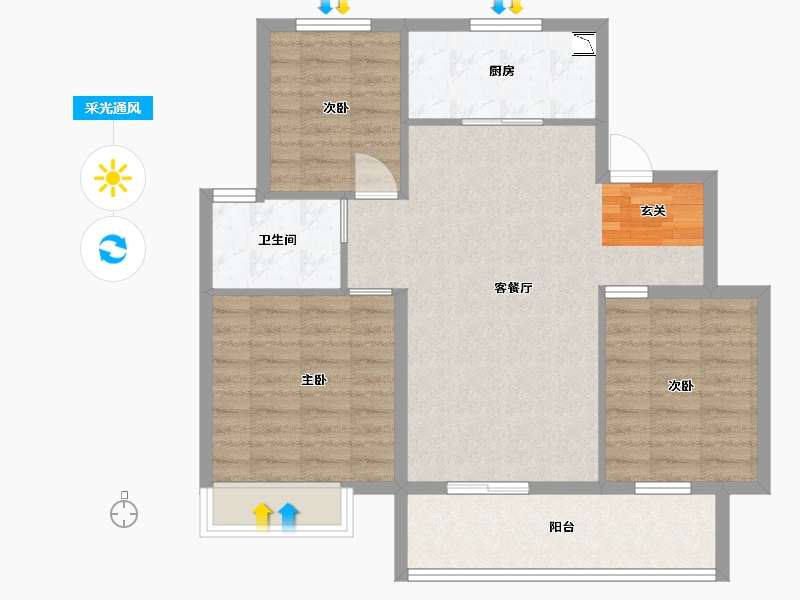 江苏省-扬州市-中海左岸-84.00-户型库-采光通风