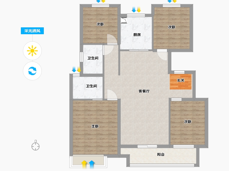 江苏省-扬州市-中海左岸-107.20-户型库-采光通风