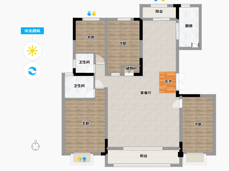 江苏省-扬州市-金湾1号-134.40-户型库-采光通风