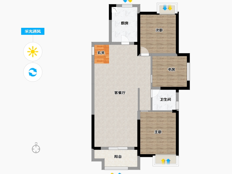 江苏省-扬州市-星地雅苑-96.00-户型库-采光通风