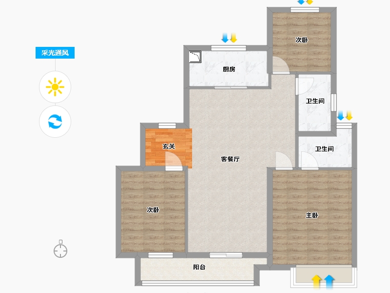 江苏省-扬州市-中海左岸-96.00-户型库-采光通风