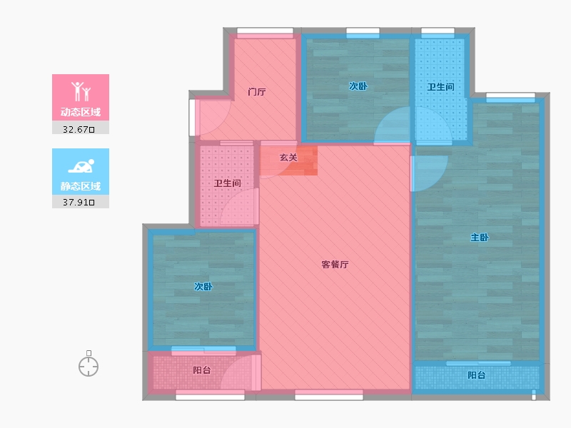 辽宁省-大连市-幸福E家五期-62.07-户型库-动静分区