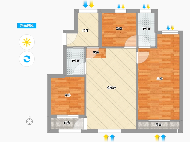 辽宁省-大连市-幸福E家五期-62.07-户型库-采光通风