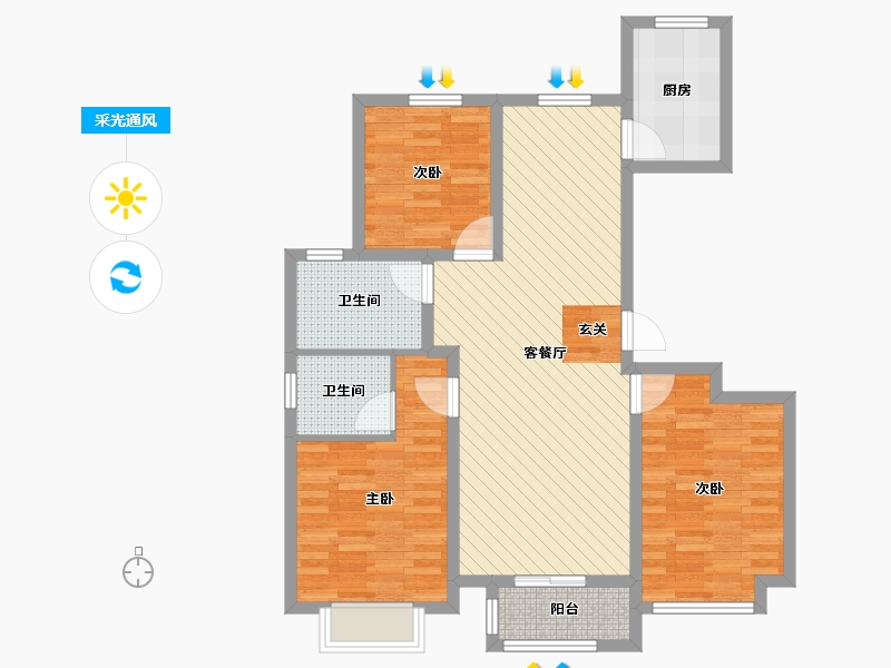 河北省-唐山市-中建城四期-89.22-户型库-采光通风