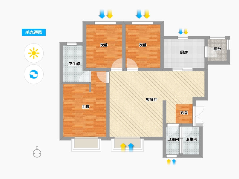 甘肃省-庆阳市-长兴园二区-82.85-户型库-采光通风