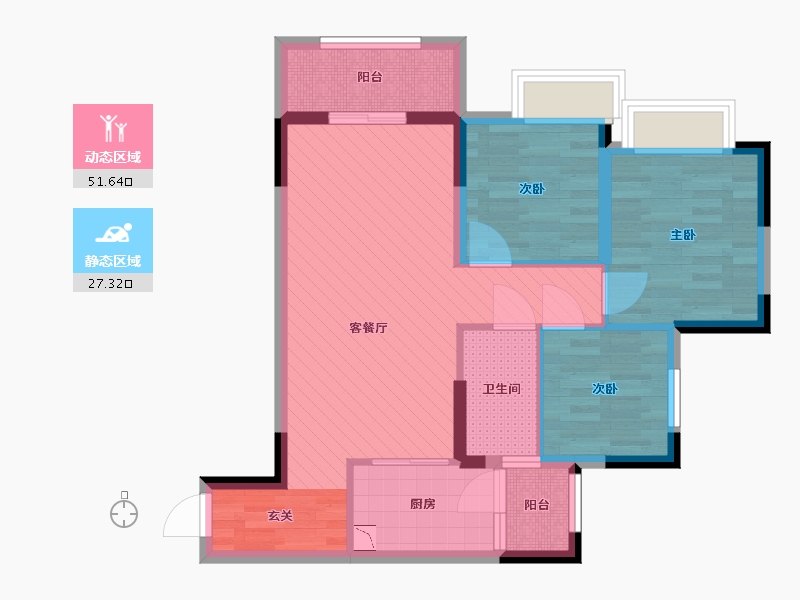 重庆-重庆市-乐信凤凰郡-68.68-户型库-动静分区