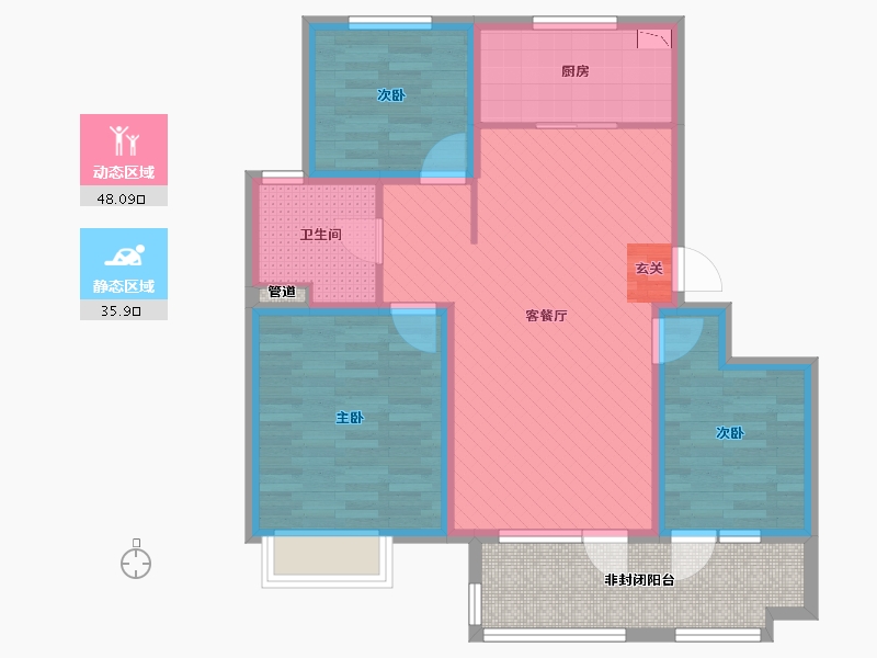 山东省-青岛市-万科桃花源-84.00-户型库-动静分区