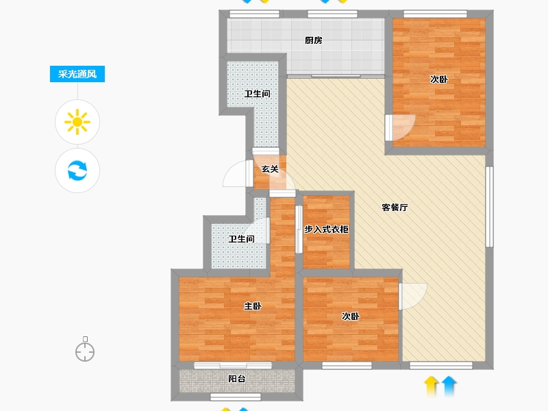 山东省-烟台市-御金都-88.47-户型库-采光通风