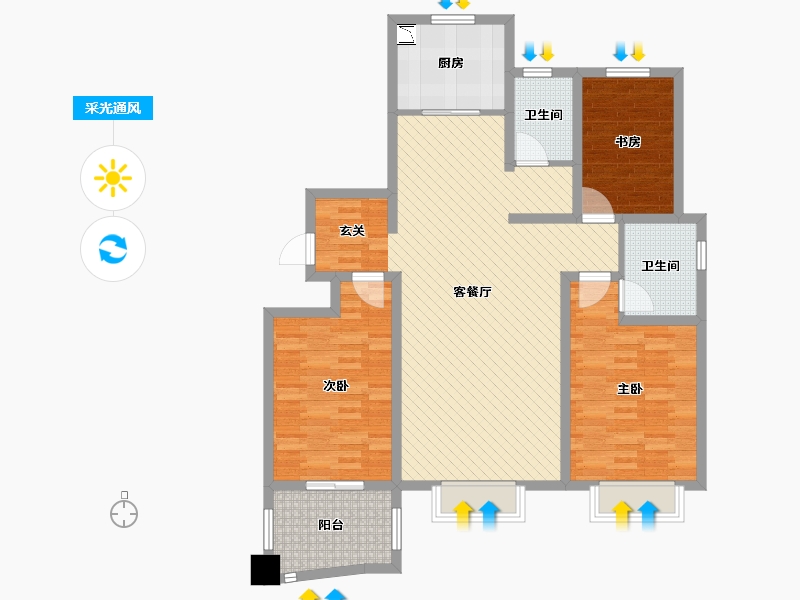 山东省-潍坊市-巨能嘉苑-106.97-户型库-采光通风