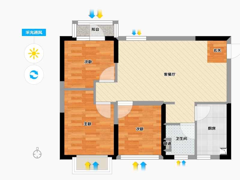 四川省-成都市-恒大御景半岛-58.39-户型库-采光通风