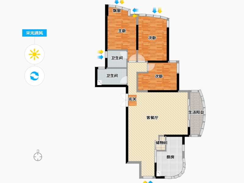 浙江省-温州市-总府一号-134.45-户型库-采光通风