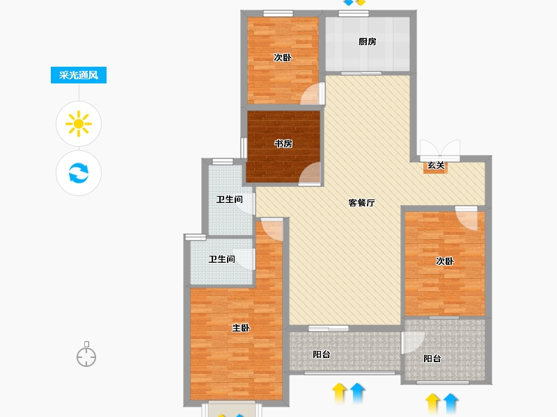 陕西省-咸阳市-中房・美域熙湖-121.18-户型库-采光通风