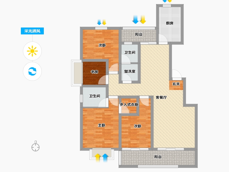 河南省-郑州市-电信小区-105.98-户型库-采光通风