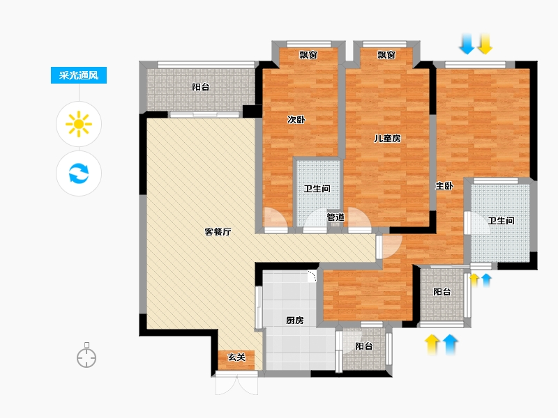 四川省-成都市-紫檀-2期-124.69-户型库-采光通风