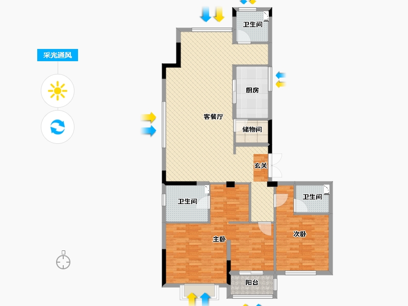 浙江省-金华市-圣奥杭府-125.08-户型库-采光通风