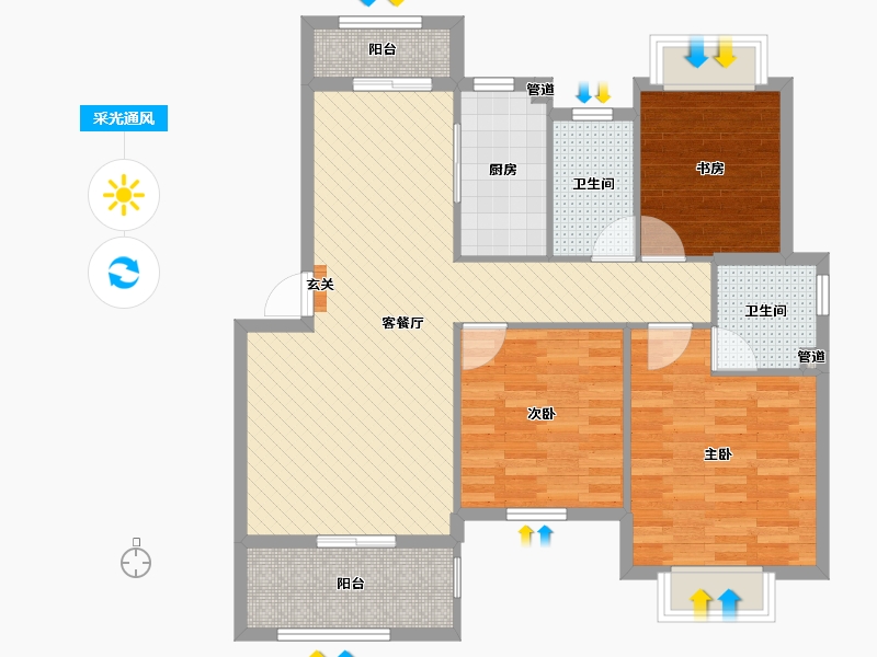 江西省-吉安市-金色海岸-91.28-户型库-采光通风