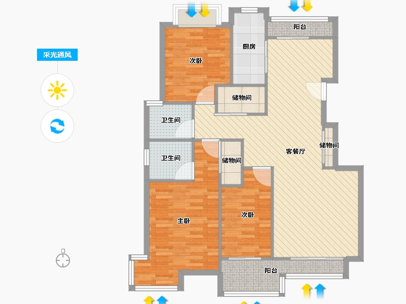 湖北省-武汉市-金色雅园-四期-101.18-户型库-采光通风