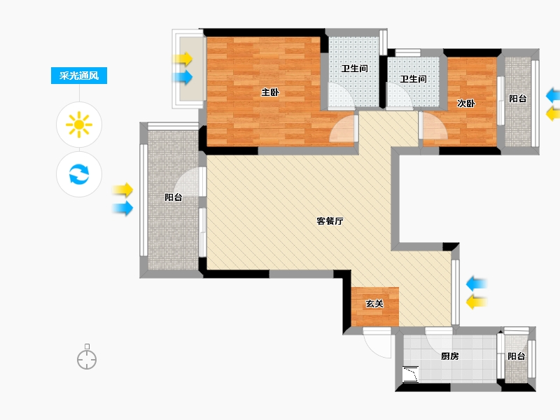 四川省-成都市-景茂雍水岸丽府-70.12-户型库-采光通风