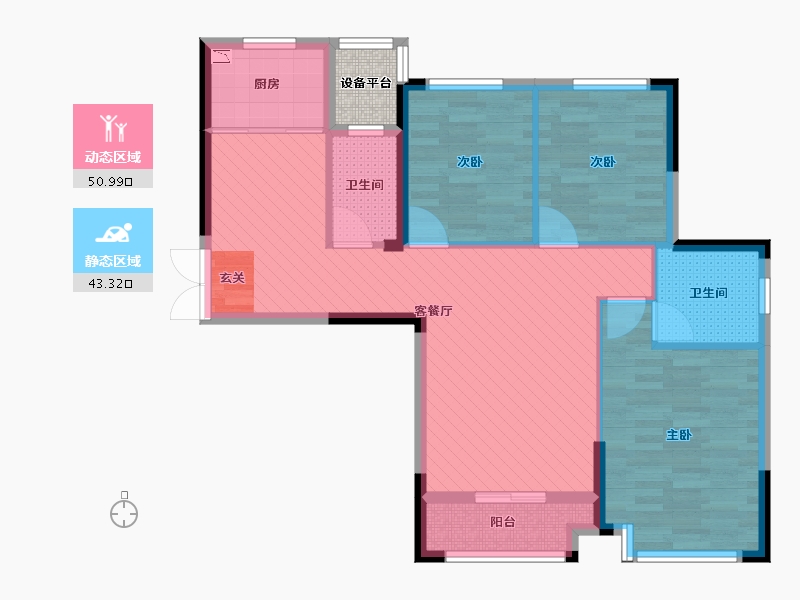 湖南省-株洲市-凯风珑城-85.85-户型库-动静分区