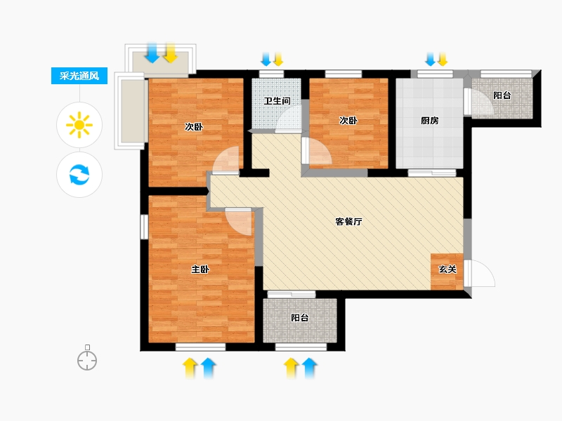 天津-天津市-天津碧桂园津南区-76.00-户型库-采光通风