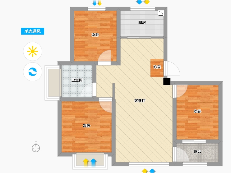 山东省-淄博市-天润新城-72.42-户型库-采光通风