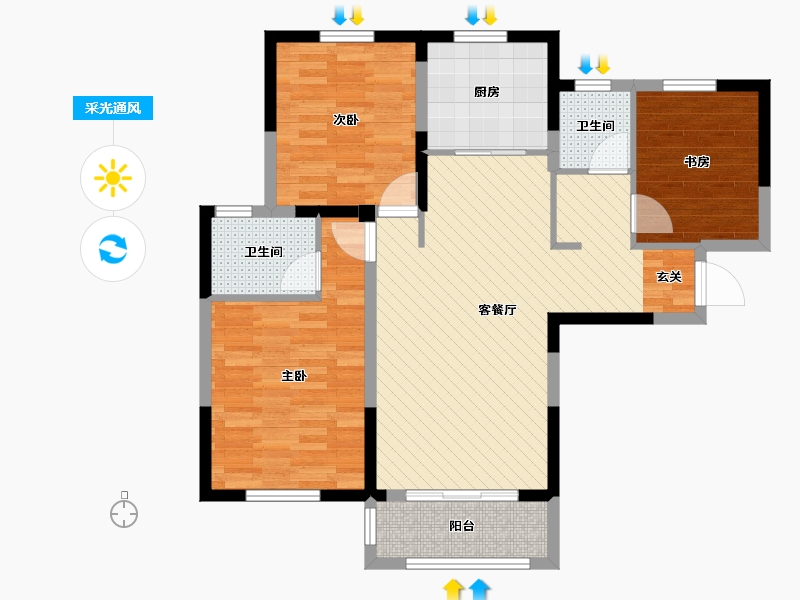 江苏省-徐州市-盛世茗居-85.60-户型库-采光通风