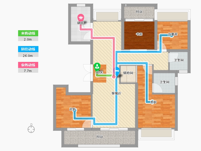 安徽省-亳州市-涡阳静天府洋房YC2户型-97.45-户型库-动静线