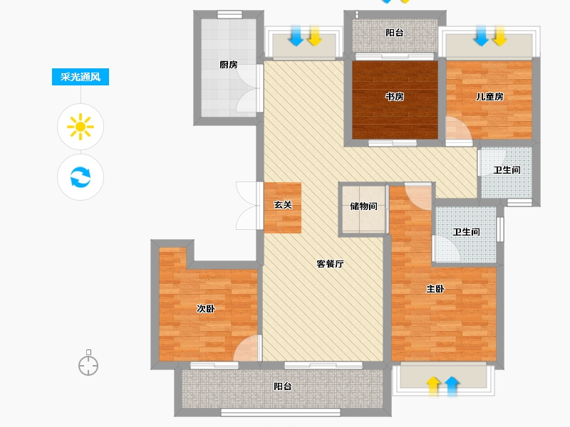 安徽省-亳州市-涡阳静天府洋房YC2户型-97.45-户型库-采光通风