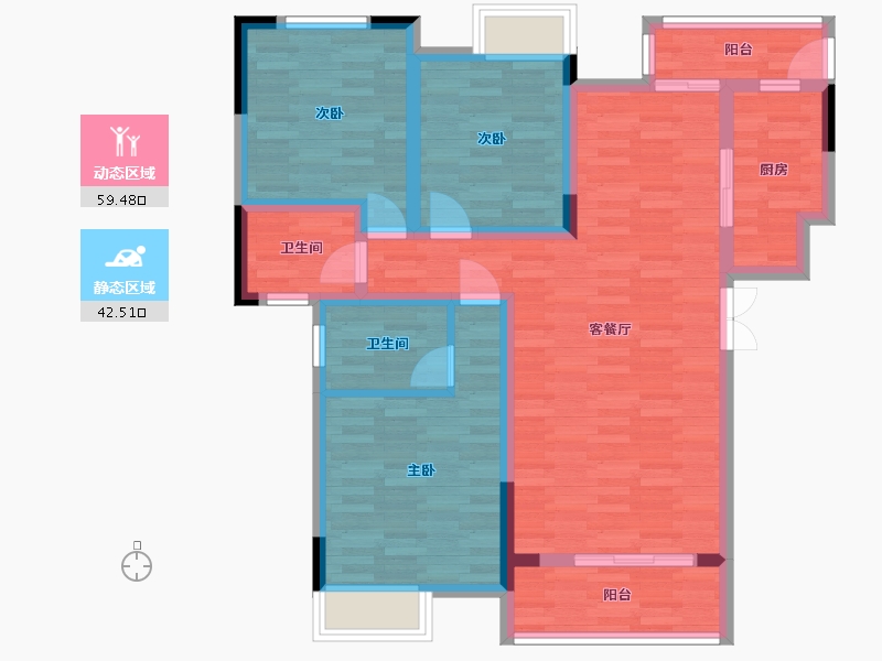 重庆-重庆市-中建湖山印象-90.34-户型库-动静分区