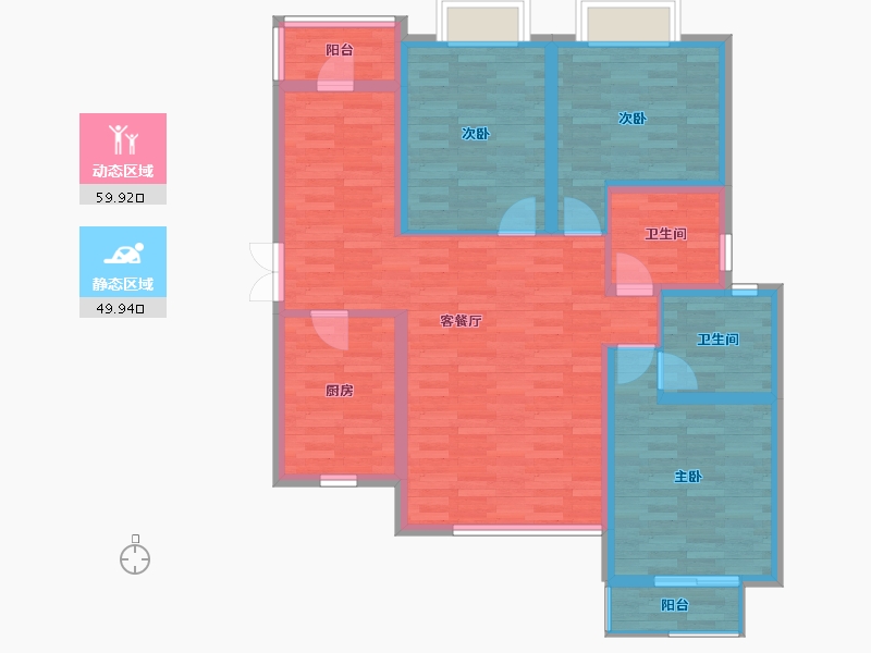 陕西省-西安市-东城新一家那澜湾6号楼-98.13-户型库-动静分区