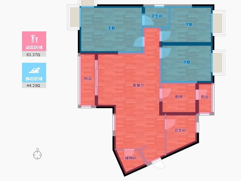 河南省-洛阳市-中泰世纪花城-95.73-户型库-动静分区