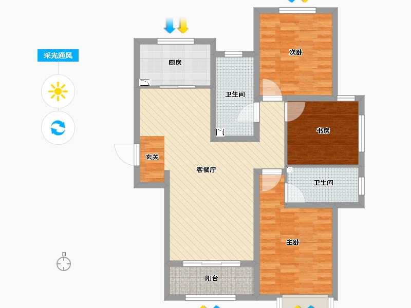 河北省-廊坊市-宏泰龙邸-86.17-户型库-采光通风