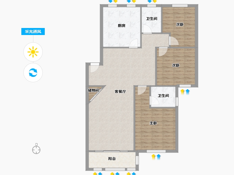 江苏省-南京市-金陵世纪花园-107.22-户型库-采光通风