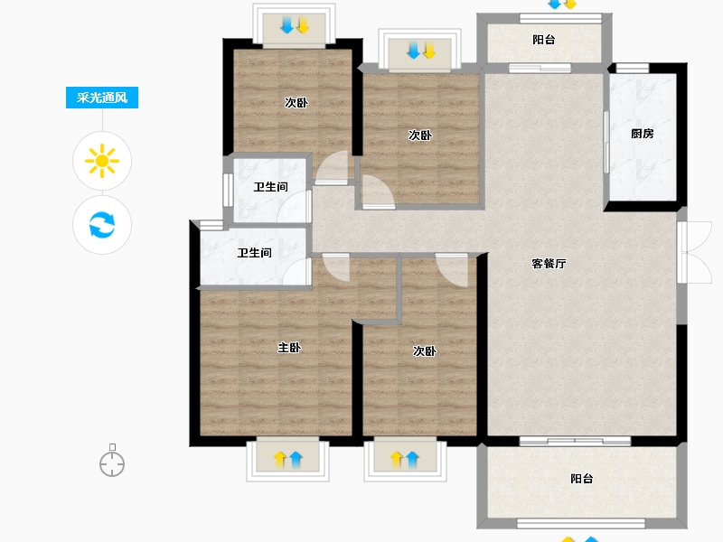 贵州省-贵阳市-花溪碧桂园-105.59-户型库-采光通风