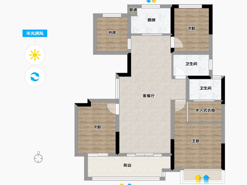 山东省-泰安市-吾悦华府-96.33-户型库-采光通风