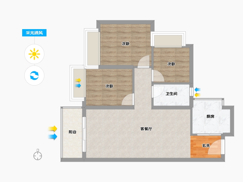 广东省-东莞市-凤岗碧桂园-66.15-户型库-采光通风