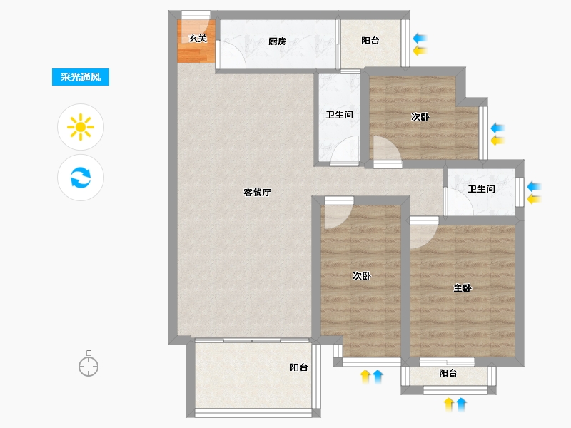 广东省-深圳市-阳光棕榈园-78.93-户型库-采光通风