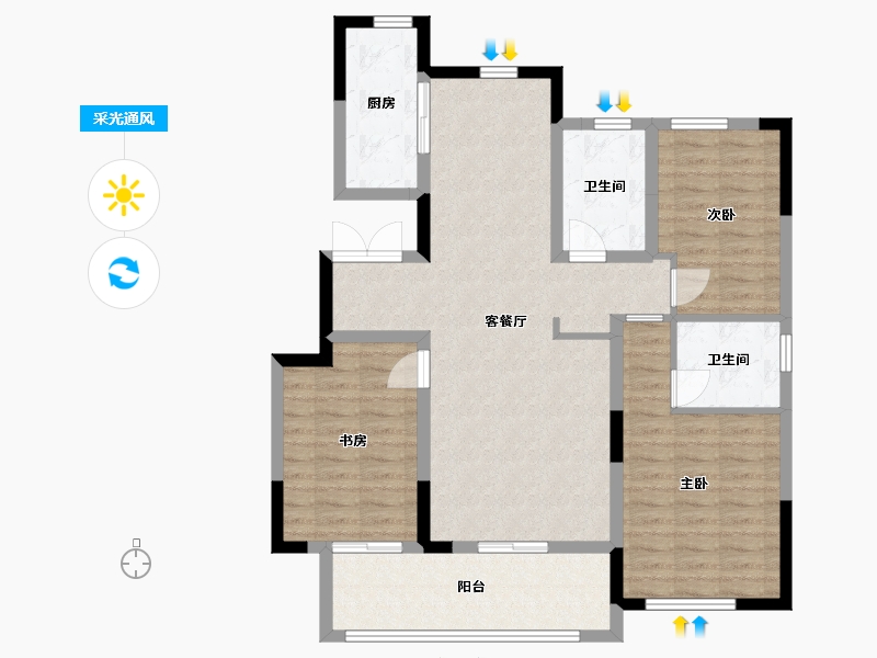 安徽省-合肥市-蓝城凤起巢鸣-99.65-户型库-采光通风