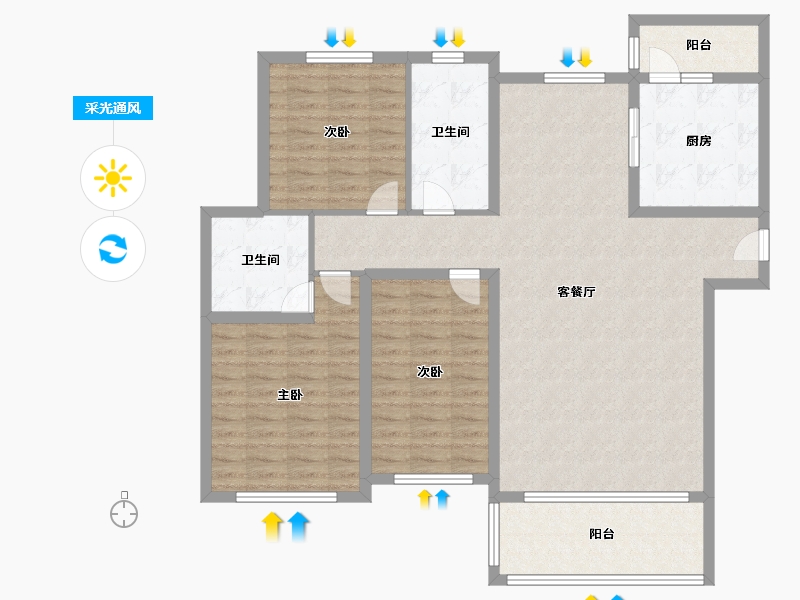 内蒙古自治区-鄂尔多斯市-炜业尚城郦璟-120.00-户型库-采光通风