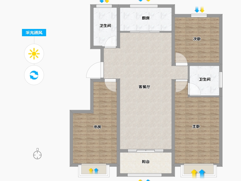 山东省-烟台市-龙门山水华庭-120.33-户型库-采光通风