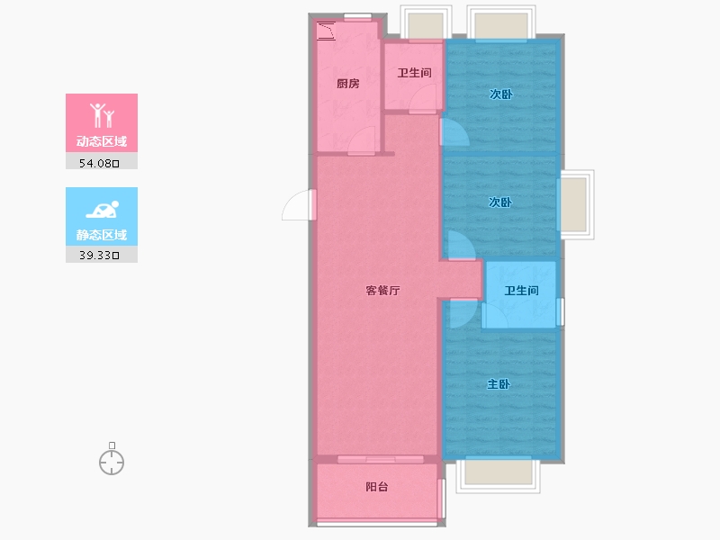 湖北省-武汉市-东湖金茂府-84.52-户型库-动静分区