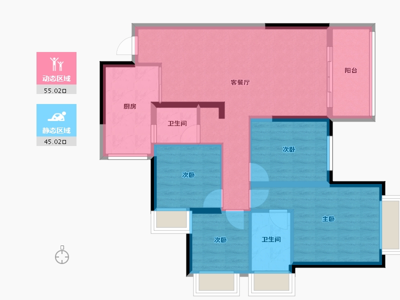 湖南省-长沙市-振业城 刘总-89.19-户型库-动静分区