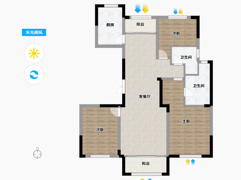 山东省-潍坊市-茂华爱琴海-108.17-户型库-采光通风