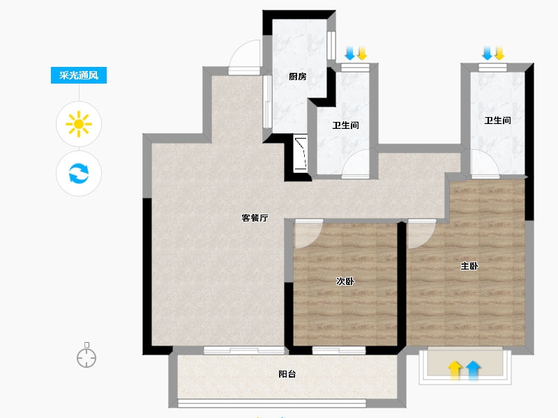 云南省-昭通市-融创九棠府-78.48-户型库-采光通风